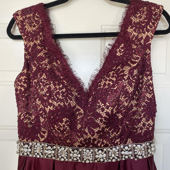 Jovani Wine Colored Satin Ballgown - Picture 3 of 10